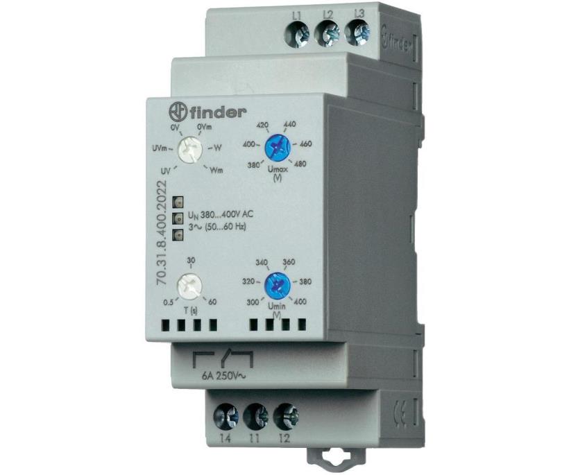 3-phase Under/Over voltage or window mode adjustable, phase failure, phase rotation - 36mm wide - 1C